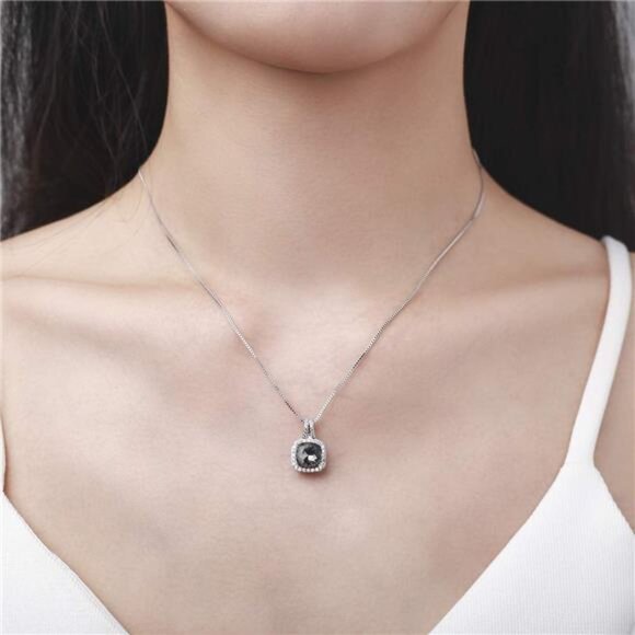 Platinum Plated Cubic Zirconia/Austrian Crystal Cushion Shape Halo Pendant - Picture 4 of 14